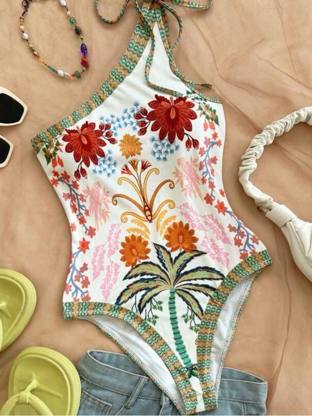 Summer bodysuit- White with Red, Orange & Green